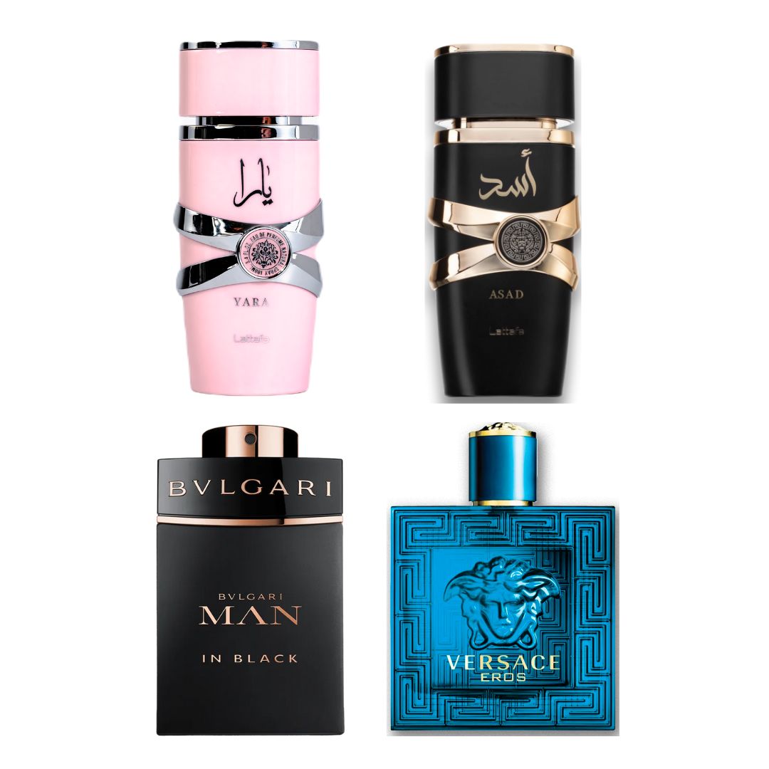 🔥 Kit Exclusivo de Perfumes Asad, Yara, Eros y Man in Black 🔥