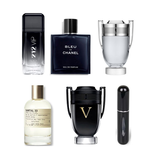 Combo Exclusivo: Invictus – Santal 33 – 212 VIP Black – Bleu de Chanel – Victory