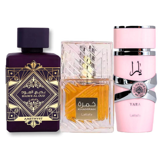 Lattafa Amethyst, Yara y Khamrah (100 ml cada uno)